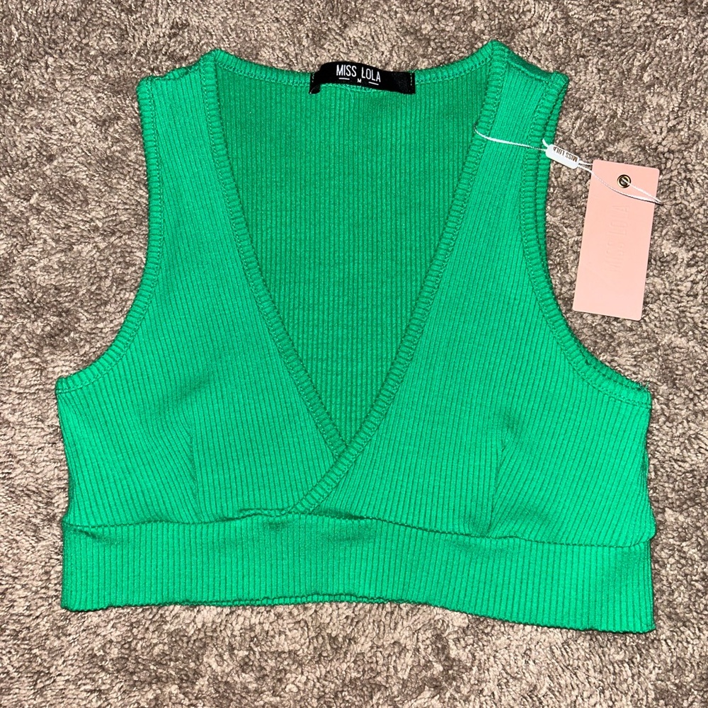 Miss Lola Vibrant Green Ribbed Crop Top